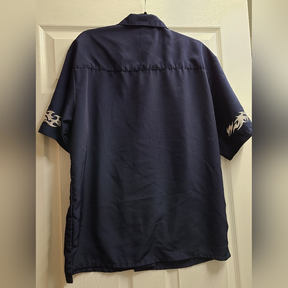 Vintage 90s No Boundaries Navy Blue Shirt with Silver Flames - Picture 5 of 5